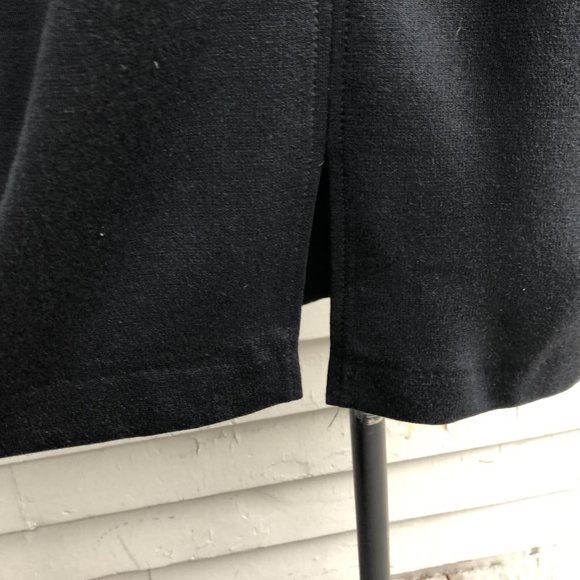 ST. JOHN Caviar Milano Knit Front Slit Split Neck Midi Length Black Sheath Dress - Picture 14 of 16